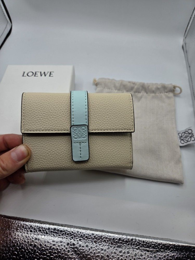 Loewe Leather Trifold Purse Wallet With Anagram - Tiffany Blue
