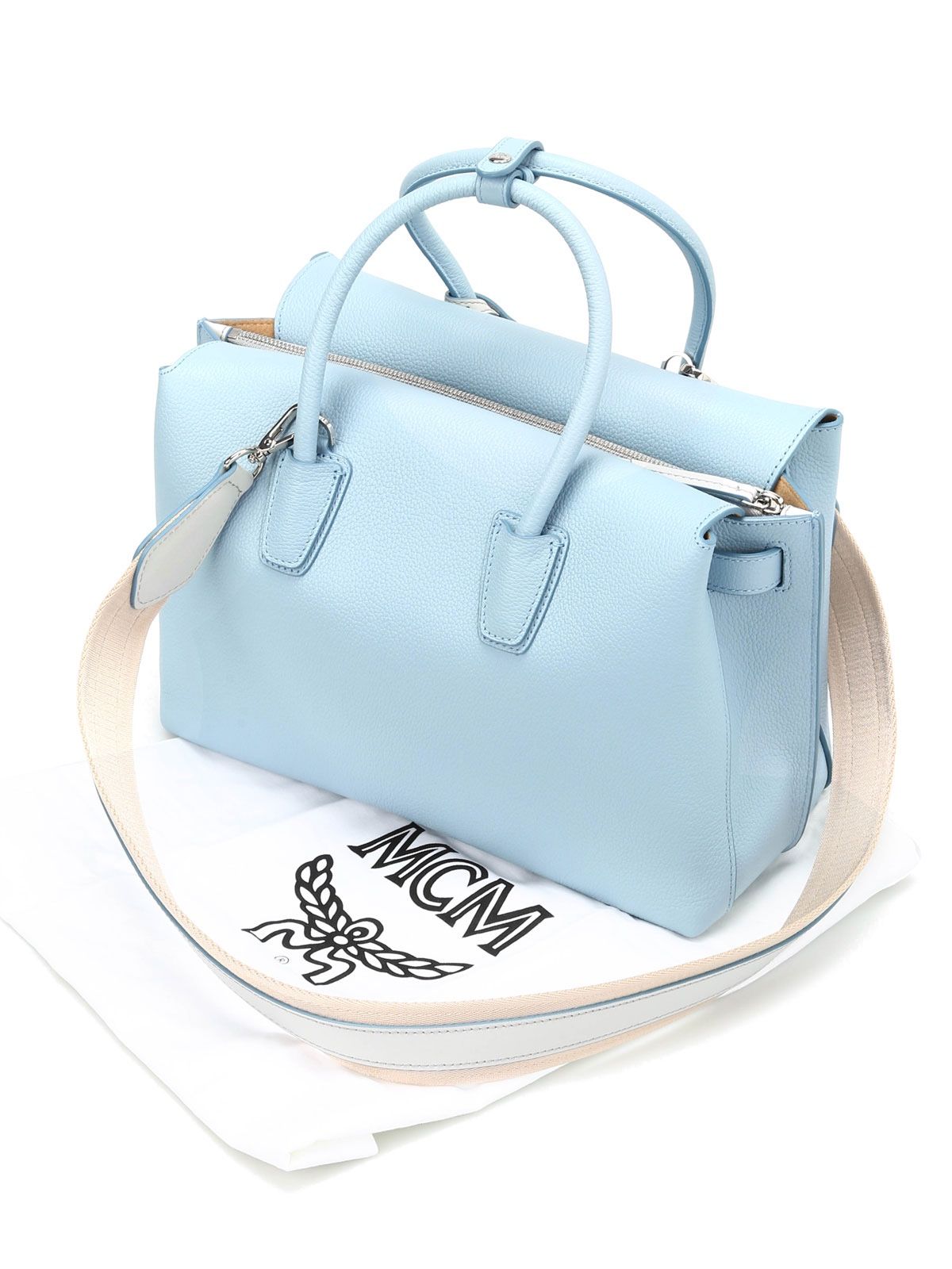 NWT MCM Milla Medium Leather Tote Bag, Sky Blue