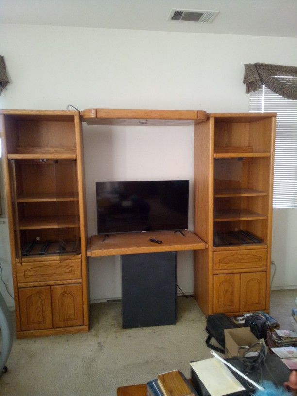 Solid oak entertainment center 