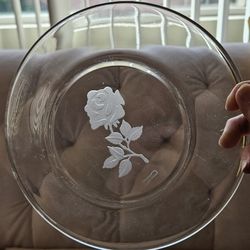 Vintage Clear Glass, Etched Rose, 8"