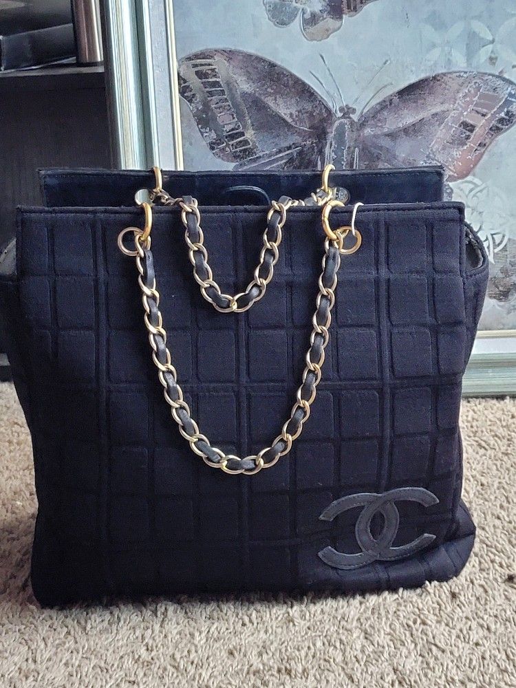 CHANEL CC Chocolate Bar Chain Shoulder Tote Bag