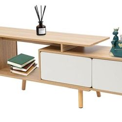 TV Stand, 3 Compartments Modern Entertainment Center with Storage