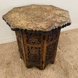 Antique Teak Folding End Table