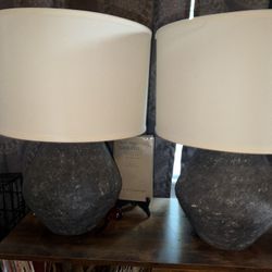 Set Of 2 Concrete Lamps With Lampshades