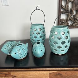 Allen & Roth Aqua Ceramic & Fish Outdoor Candle Holders