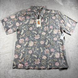 Tori Richard Men’s XL Gray All Over Print Hawaii Button Down Floral Shirt NWT#6A