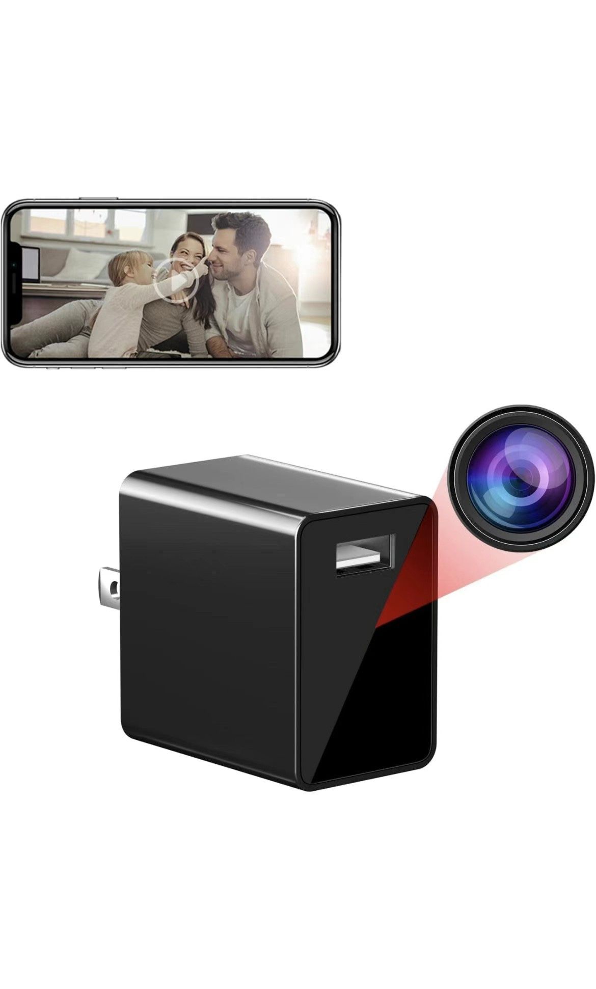 Spy Camera - WiFi Small Nanny Cam - Mini Wireless USB Charger Camera - Motion Detection - 140 Degree Wide Angle - Remote Access
