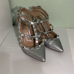 Valentino Rockstud Silver Heels Size 37 – Authentic, Used