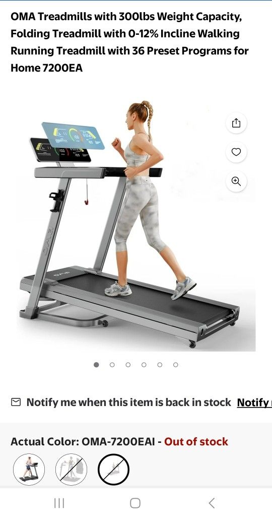 🆕️OMA Treadmills with 300lbs Weight Capacity, Folding Treadmill with 0-12% Incline Walking Running Treadmill with 36 Preset Programs for Home 7200EA