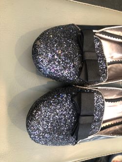 Little girl used shoes size 5 glitter black and purple by Nine West