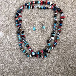 Multicolor Necklace & Turquoise Earrings