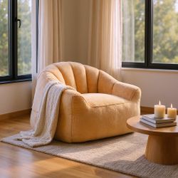 Homy Casa Glacier 41″ Teddy Bean Bag Sofa Chair Beige Lounge