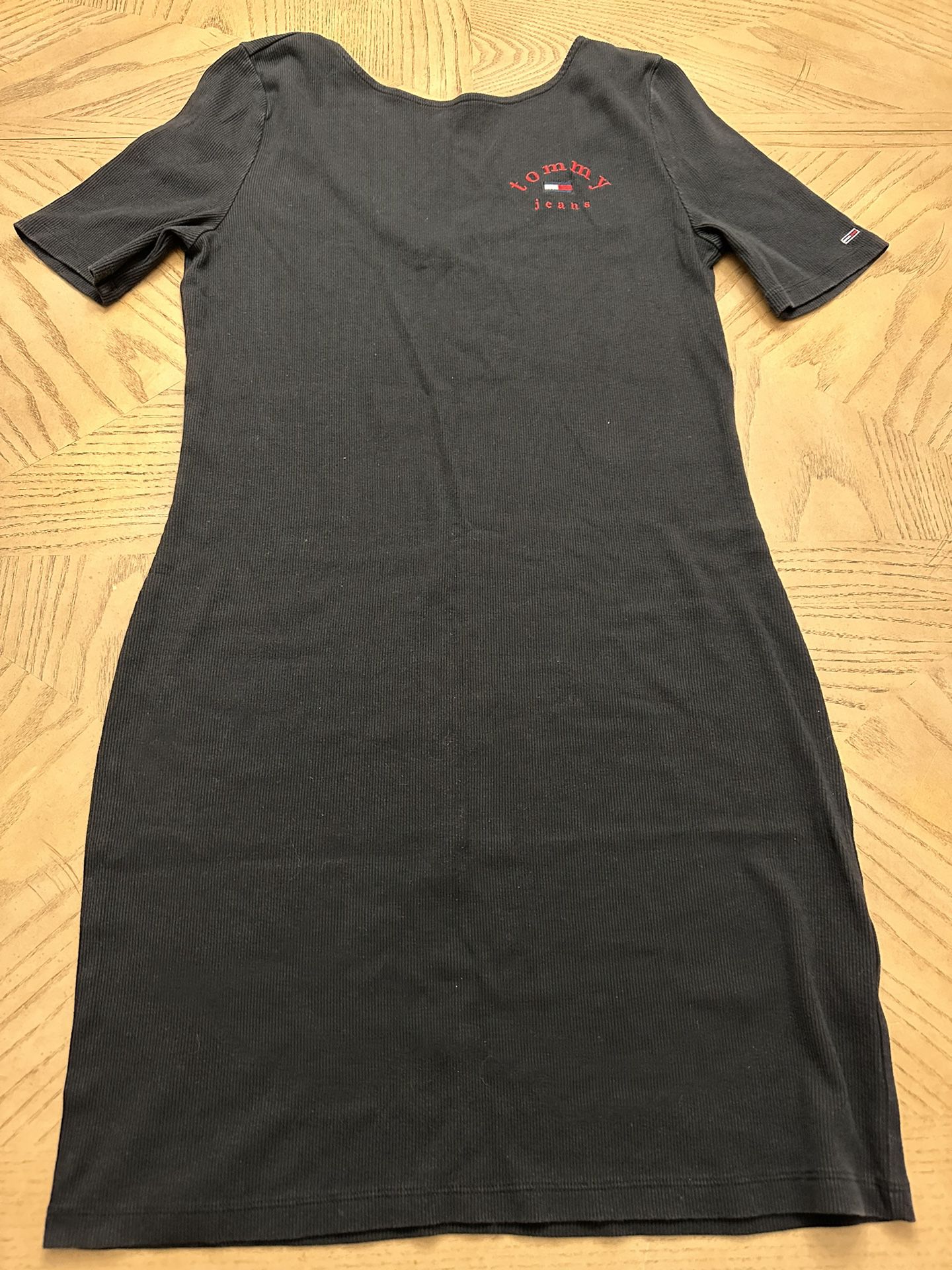 Tommy Jeans Womens Black Ribbed Mini Short-Sleeve T-Shirt Dress  Size XL