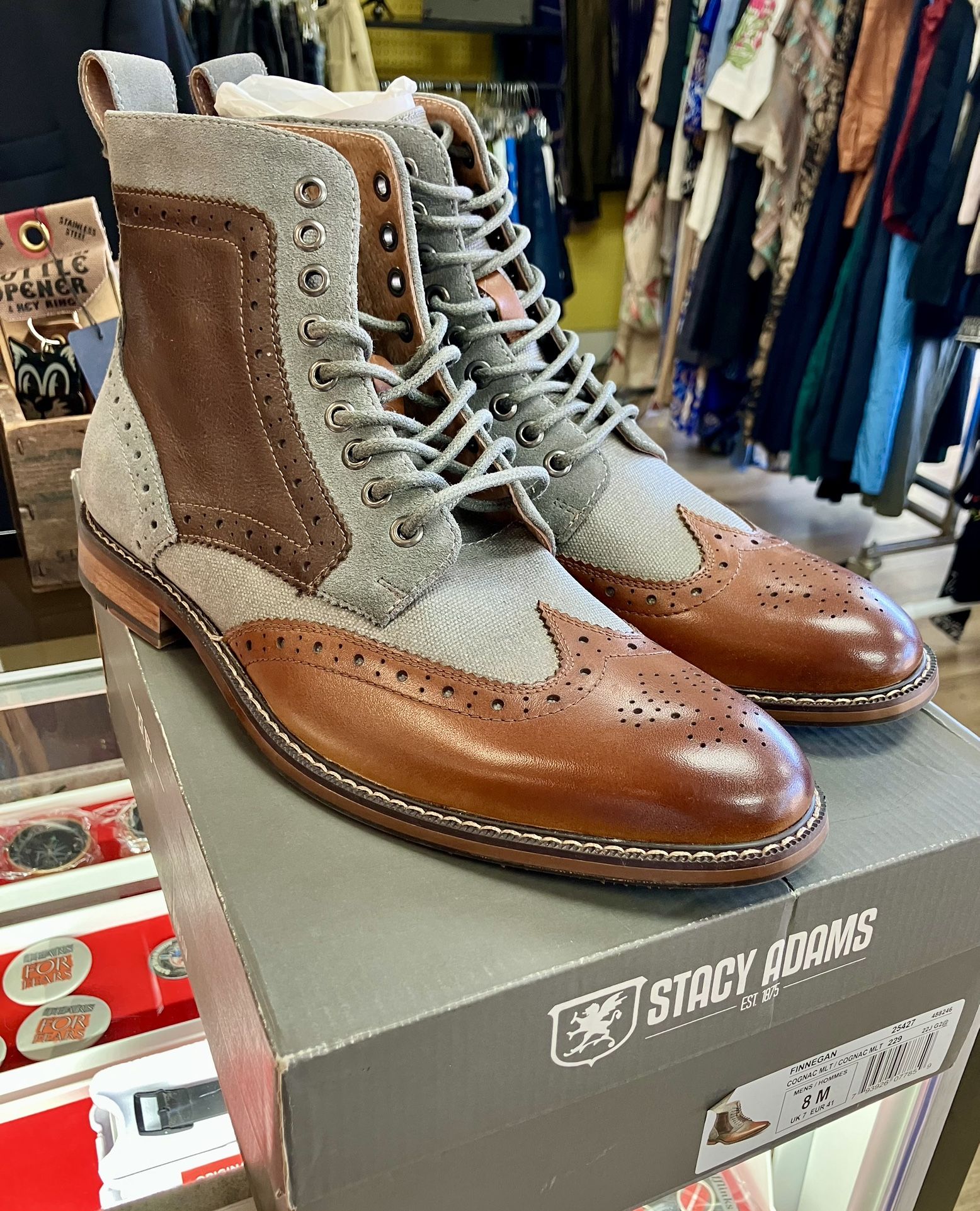 Stacy Adams Finnegan Wingtip Lace Up Boot Size 8 M