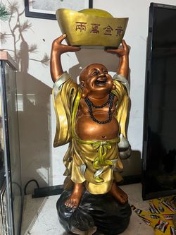 Large Laughing Buddha Statue with Gold Ingot