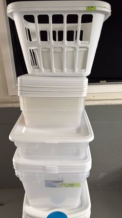 Lots of rubber totes for storage or moving