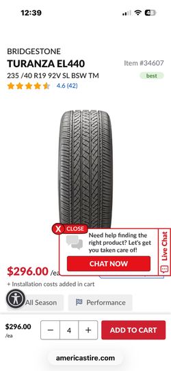 Bridgestone turanza el440 235/40r19 tires