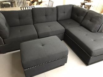 Sienna Sectional + Ottoman Set (Grey Linen)