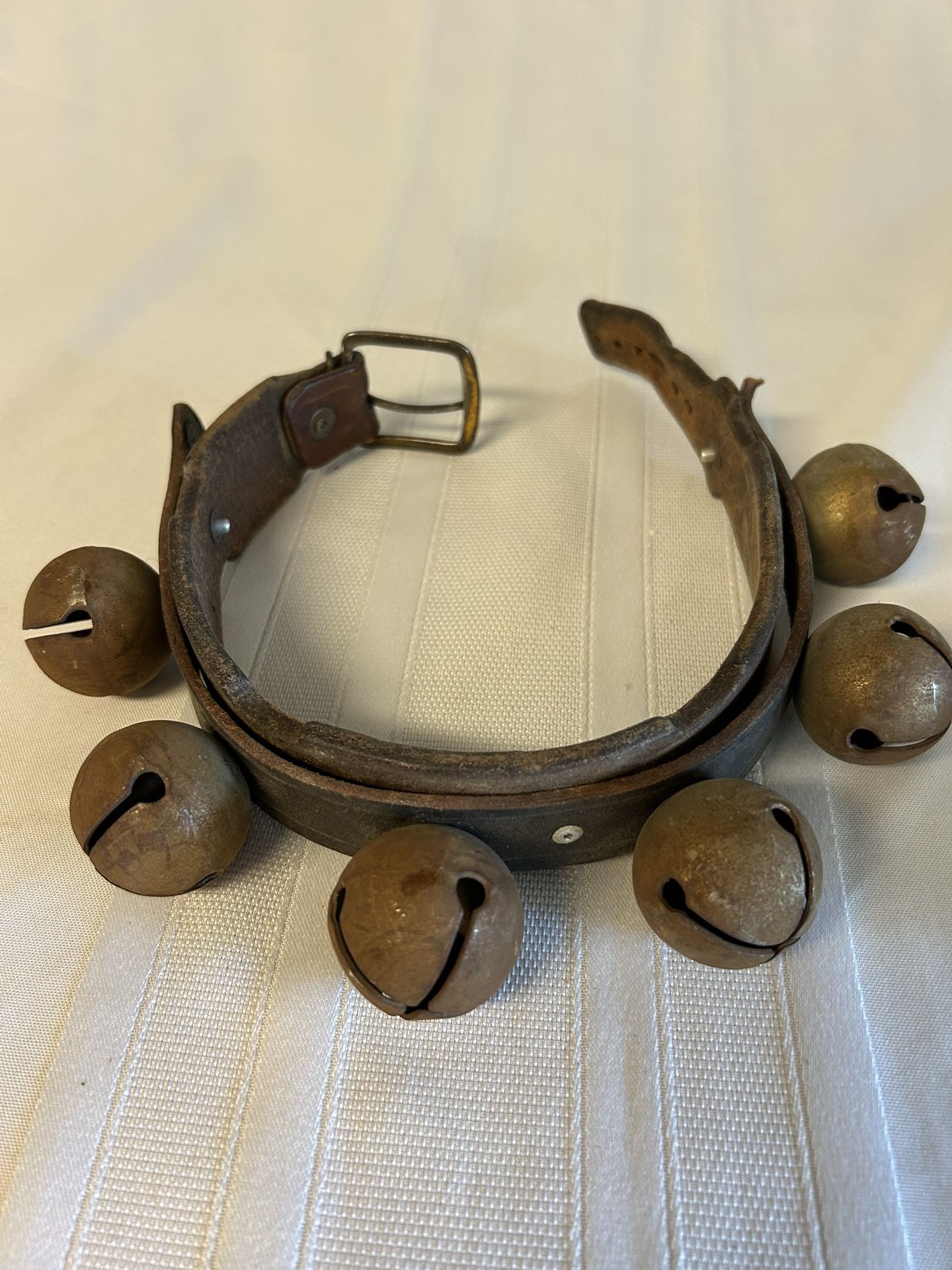 Vintage Brass Bells Leather Animal Collar