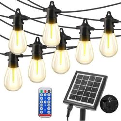 48ft Solar LED Outdoor String Lights with Remote, 15Bulbs