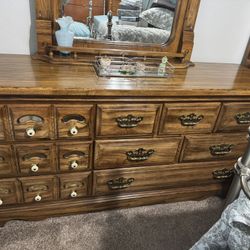 Dresser with Mirror and Two Nightstands