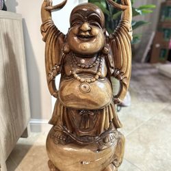 New Wood Fat & Happy Buddha Statue 32"
