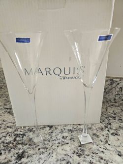$30.00 - (2) Marquis by Waterford Champagne/Wine Flute Glasses! Elegant in New Box!!!