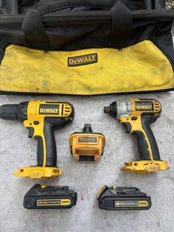 DEWALT 18V Tools UPGRADED to 20V w 20V Adapter-1/2” VSR Dr Driver, 1/4” Impact, (2) Batts/Chrgr, Bag