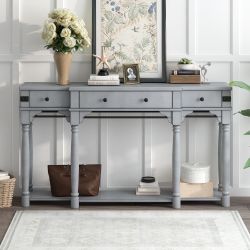 NEW Gray Wood Entryway Table with Storage Drawers and Bottom Shelf for Living Room, Hallway