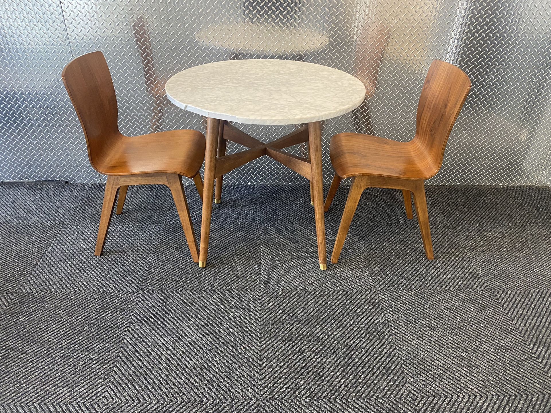 Small West Elm Table With Two West Elm Chairs 