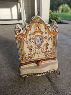 Vintage Portuguese Ceramic Wall Plaque – Hand Painted – Ornate Rococo Style
