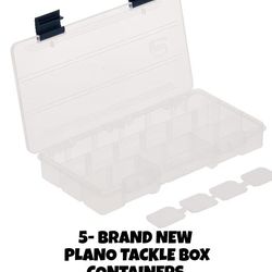 5- BRAND NEW PLANO TACKLE BOX CONTAINERS 