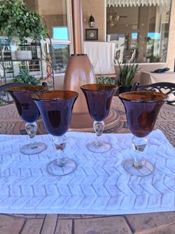 Amber Bubble Glass Goblets