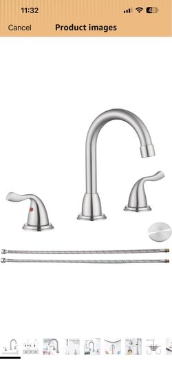 (Set of2)Bathroom Faucets for Sink 3 Hole Brushed Nickel 8 inch Widespread Bath Sink Faucet with Drain Double Lever Handle with Hose&Deck