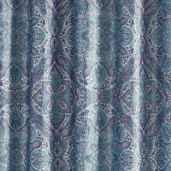 New Kari Medallion Navy 72x72" Shower Curtain with 12 Rustproof Silver Hooks Set