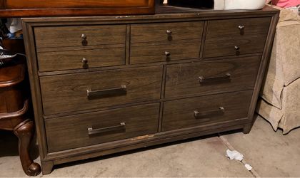 Dark Brown Wood Dresser with 9 Drawers