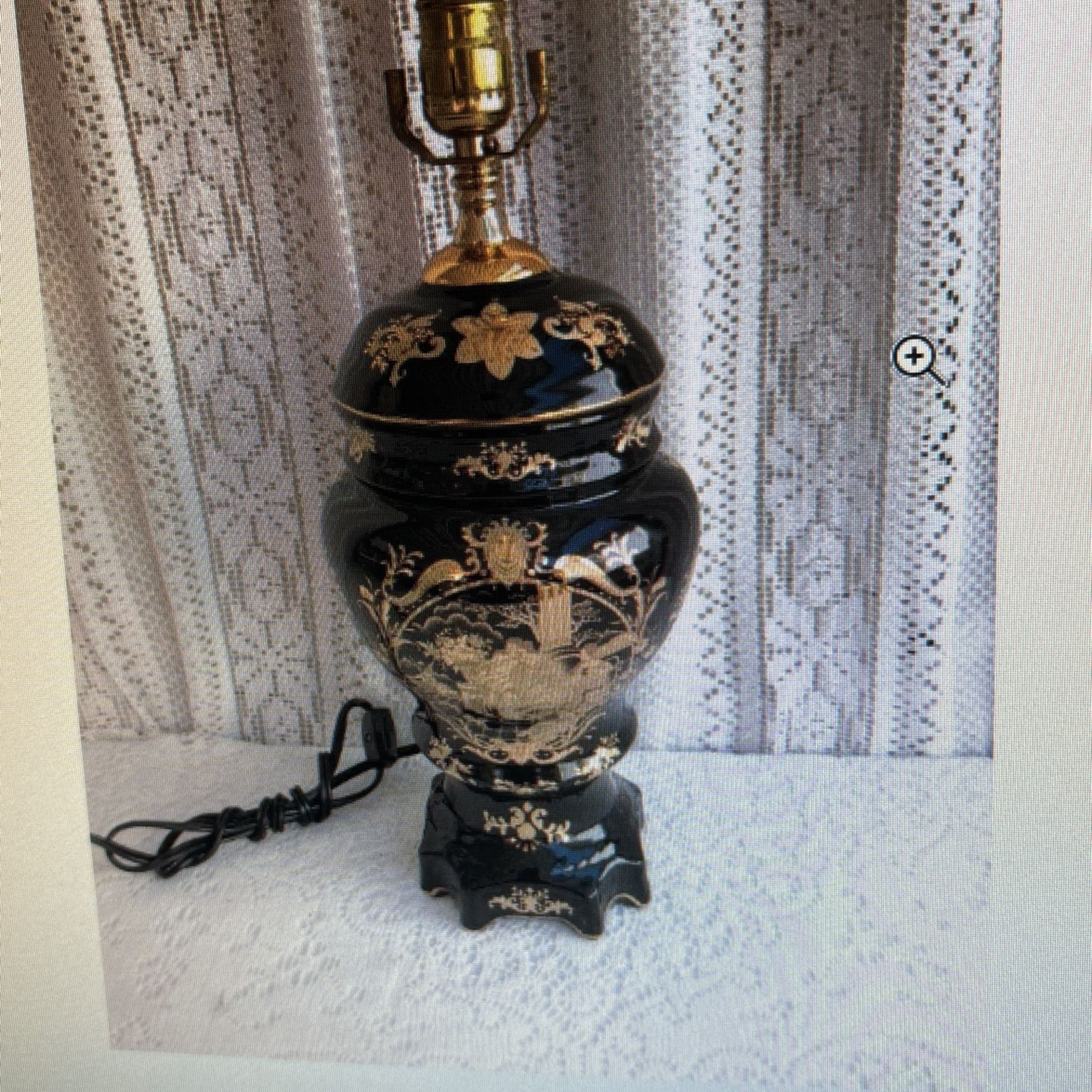 Vintage Porcelain Chinese Black and Gold Lamp Base