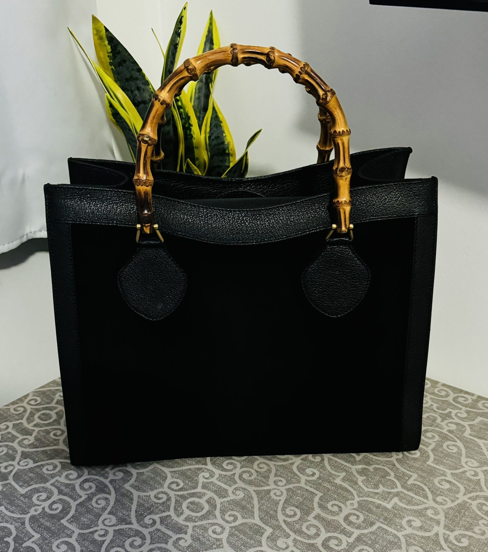 Authentic Gucci Black Suede Bamboo Diana Bag