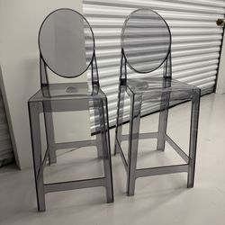 Set Of Two Acrylic Barstools – Clear Grey