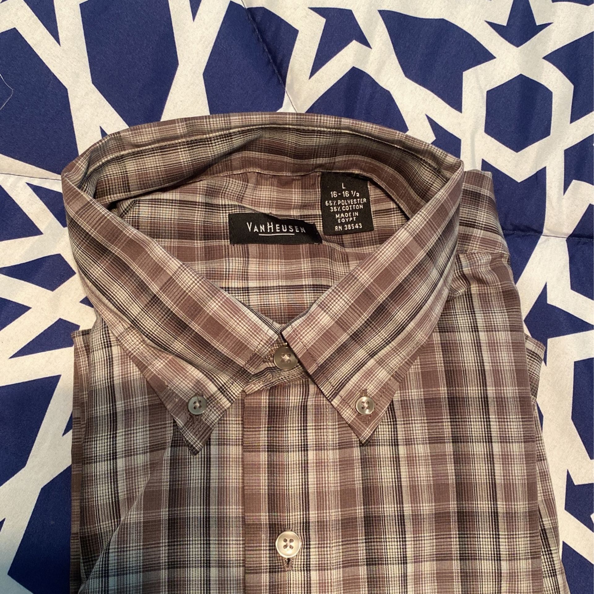 🆕 Van Heusen Short sleeve Plaid Button Down Shirt - L