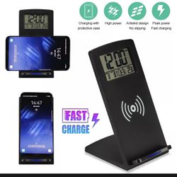 Wireless Qi Charging Digital Alarm Clock Charger Station for iPhone, Android 15W