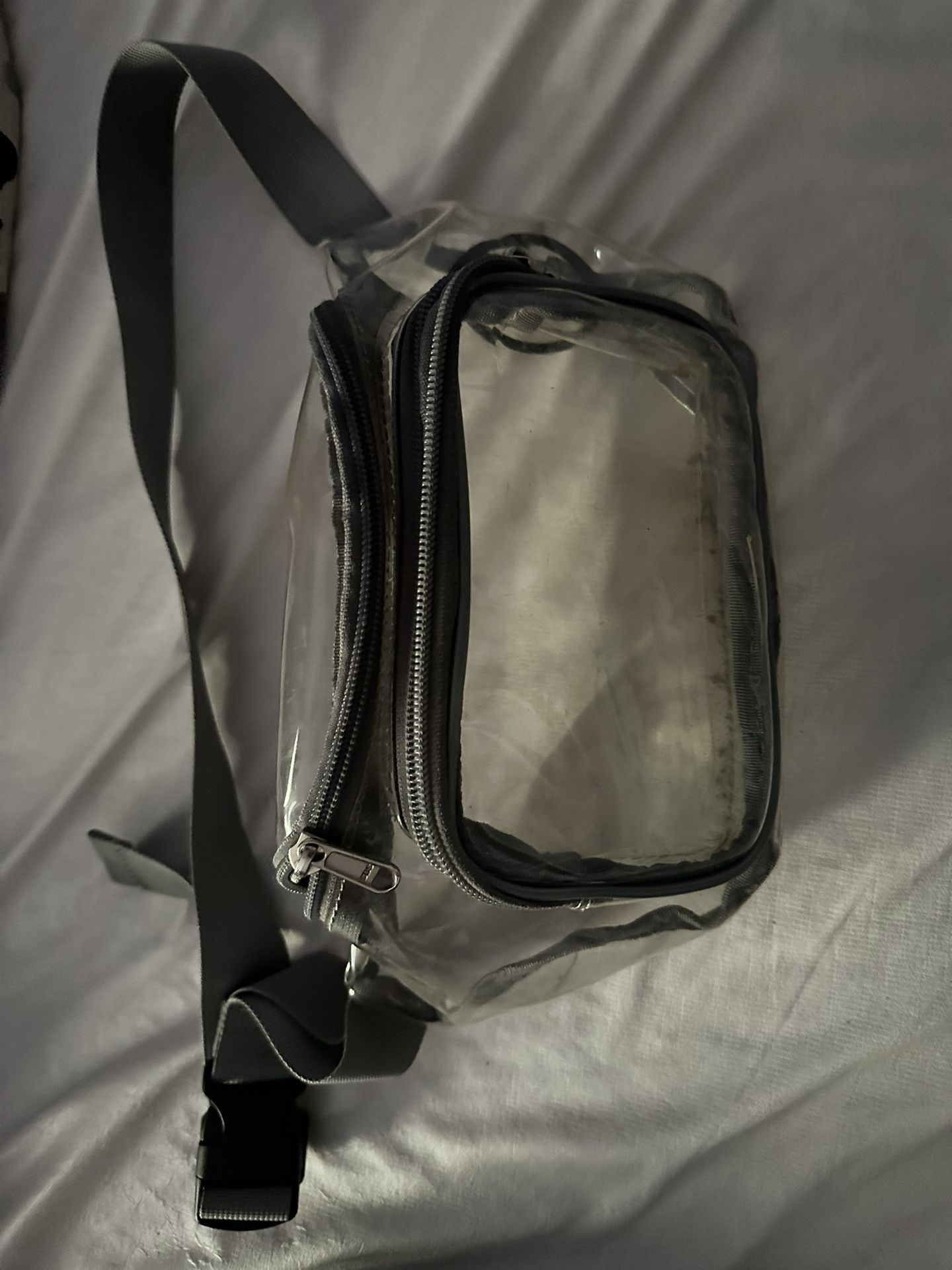 Clear Bag for Girls Transparent Waist Pack Stadium Concert Approved See-thru Pouch Waterproof Purse Gray