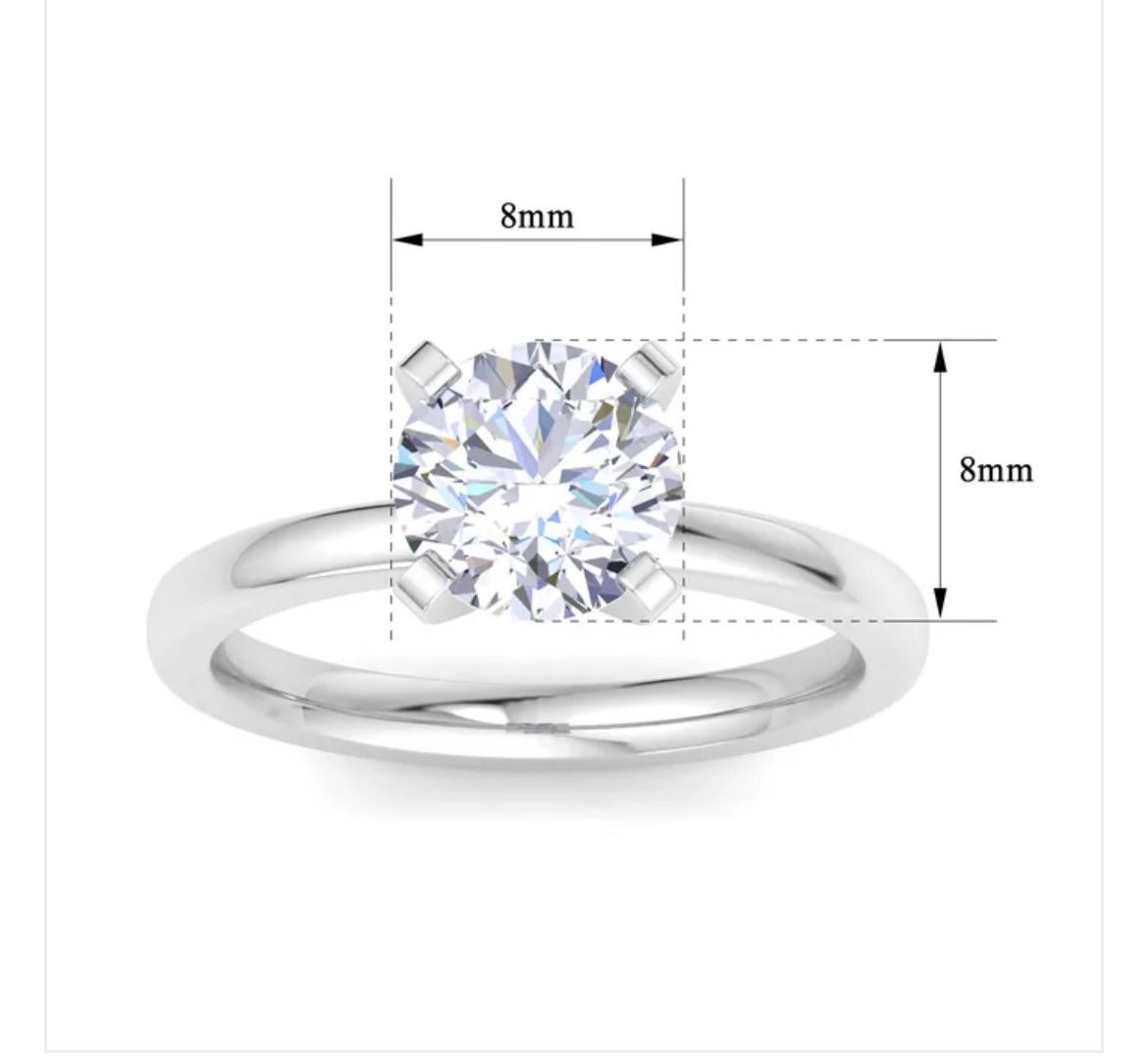 2 carat real diamond engagement ring on 14K white gold any size