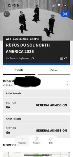 Rufus Du Sol Wednesday 08/12 GA Floor Tickets