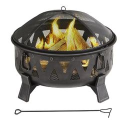 Garden Treasures 29.9-in W Antique Black Steel Wood-Burning Fire Pit