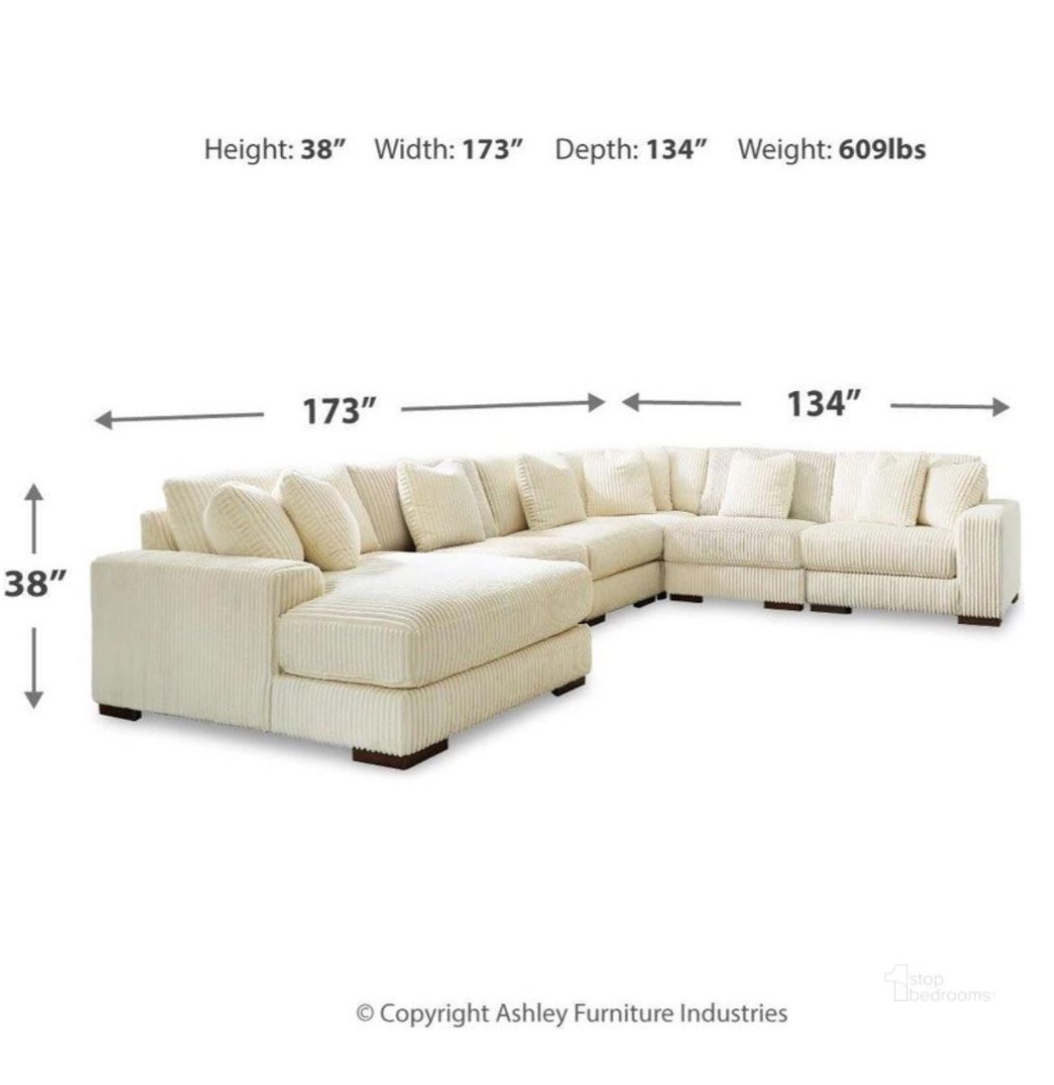 Modular Sectional Sofa From Ashley With Ottoman Pillows Included Color Ivory Corduroy Extra Large Seating Very Comfortable Brand New Firm Price $2,900