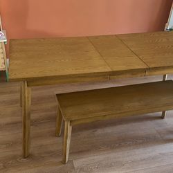 72”x32” Oak Dining Table and Bench