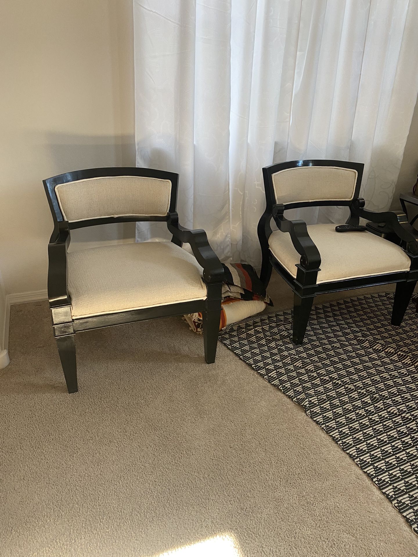 New Upholstered tan and black, real wooden chairs
