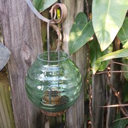 Green Glass Hanging Candle Holder