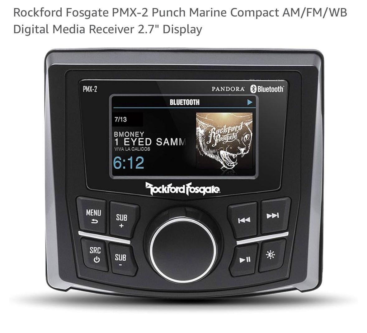 Rockford Fosgate PMX-2 Punch Marine Compact AM/FM/WB Digital Media Receiver 2.7" Display